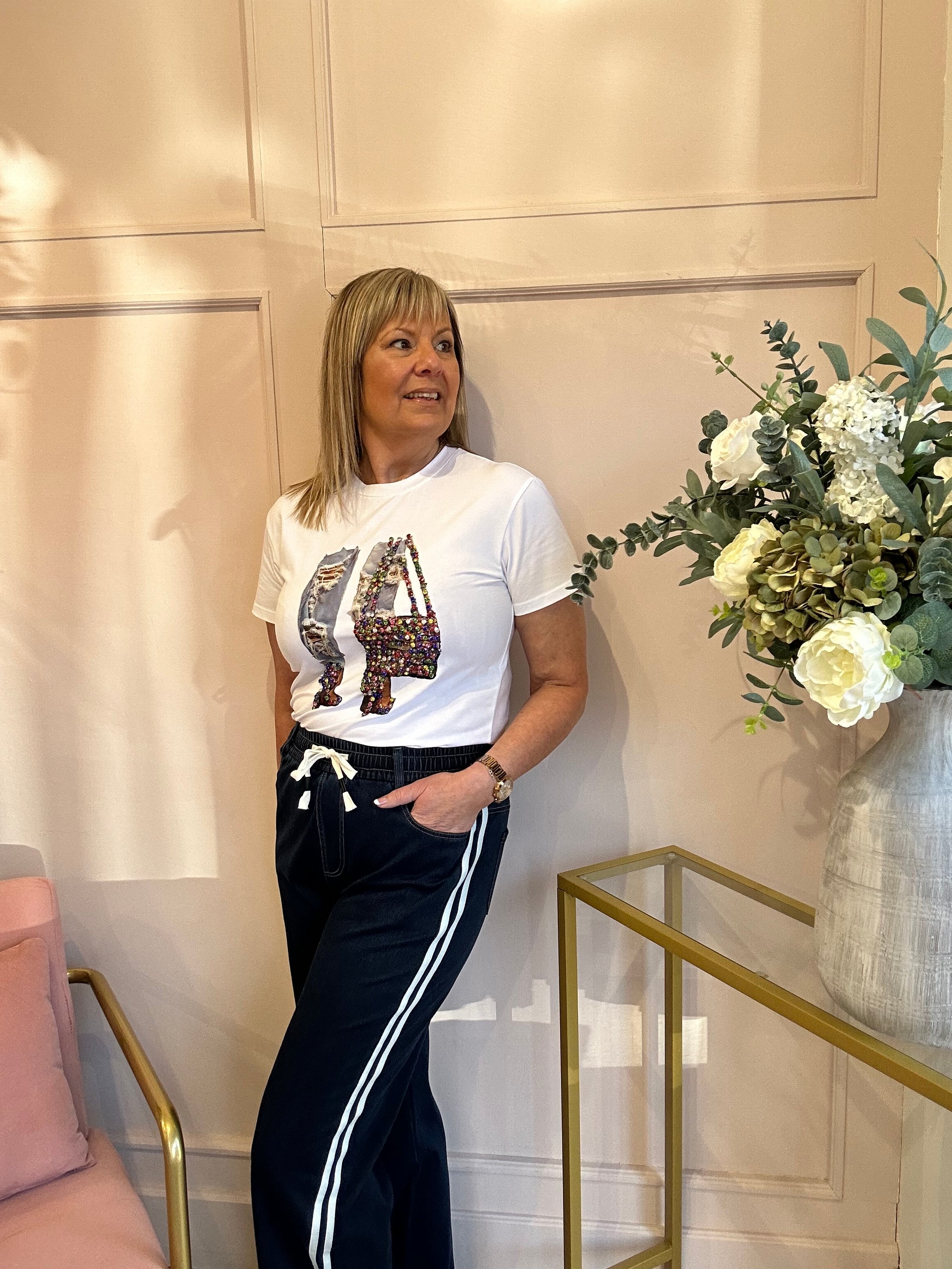 Denim & Heels Jewel T-Shirt - White - Wardrobe By Simone