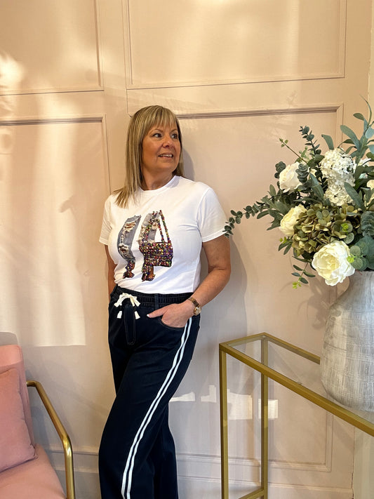 Denim & Heels Jewel T-Shirt - White - Wardrobe By Simone