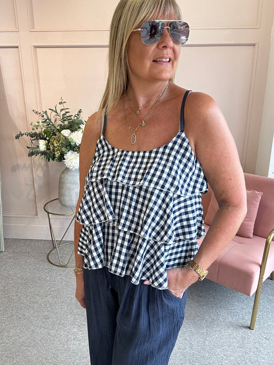 Ra-Ra Gingham Cami Top - Navy/White