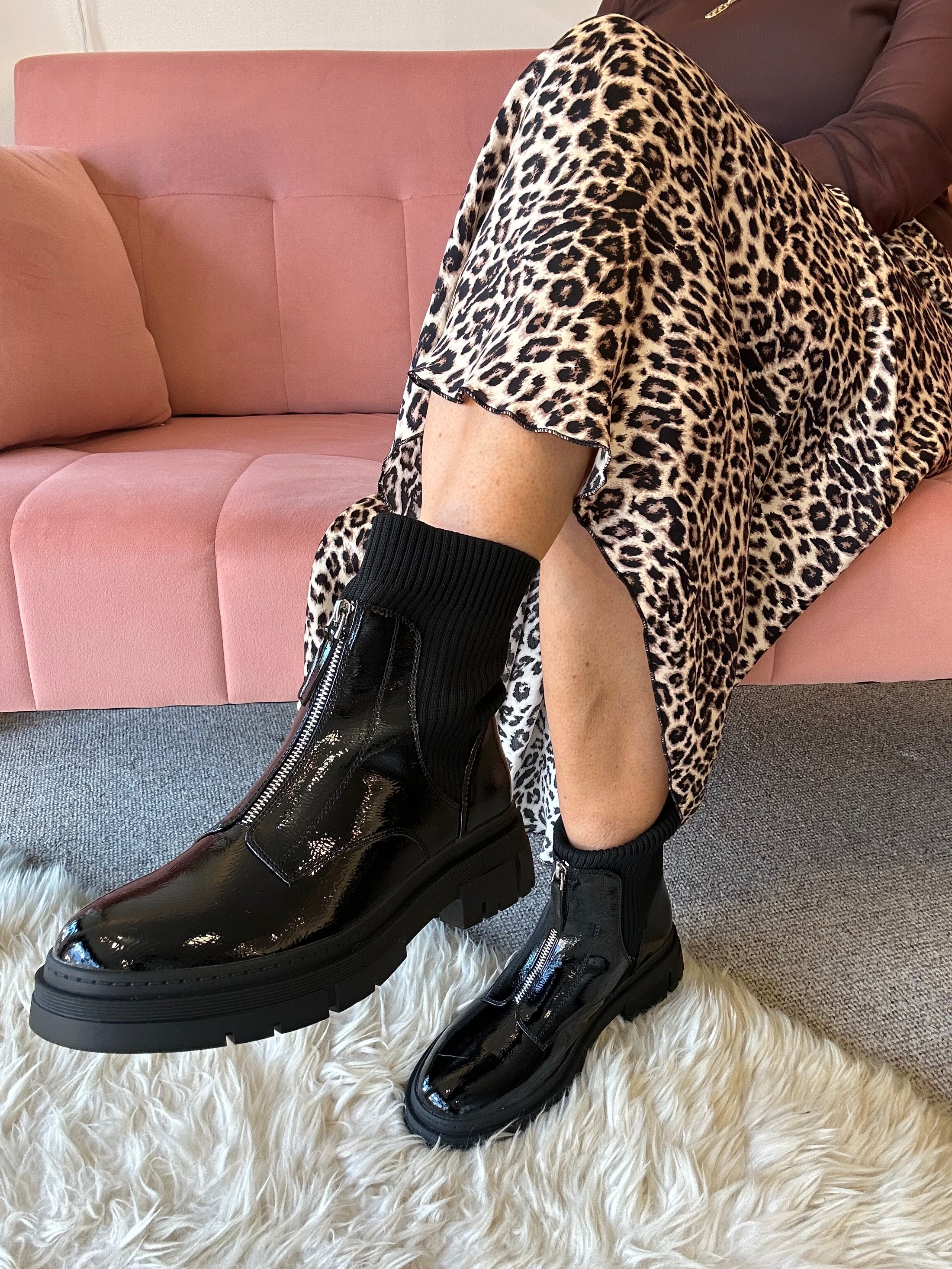 Chunky Ankle Boot - Black Paten