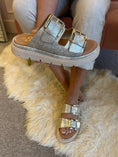 Load image into Gallery viewer, Darcy Gold Buckle Slider Sandal - Gold
