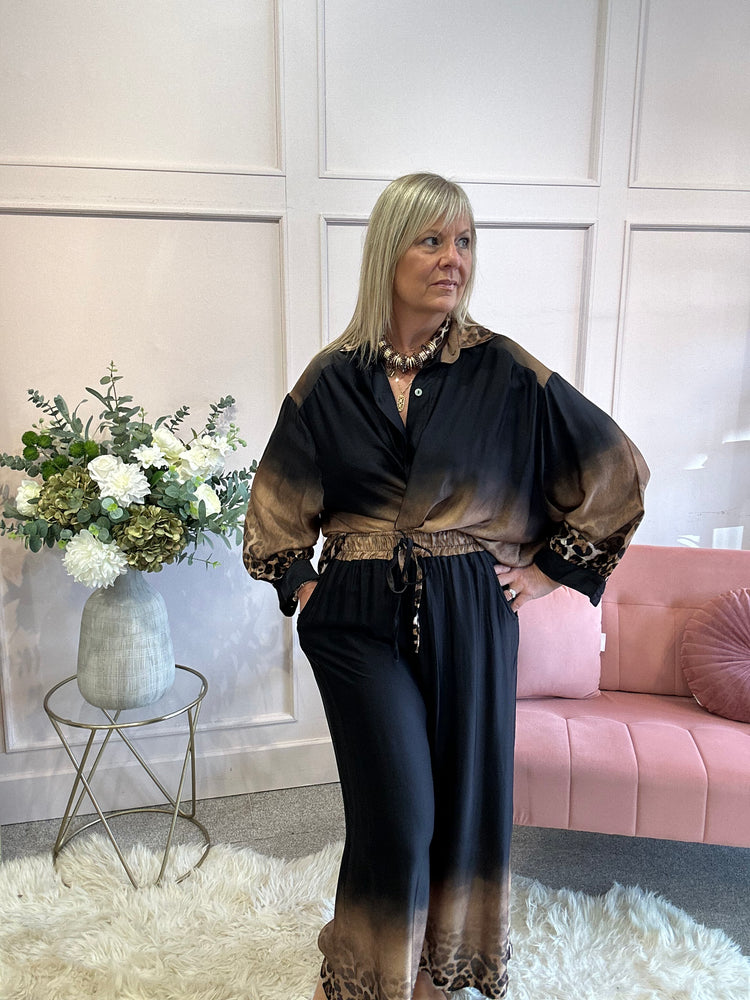 Silky Feel Shirt - Black/Leopard - Wardrobe By Simone