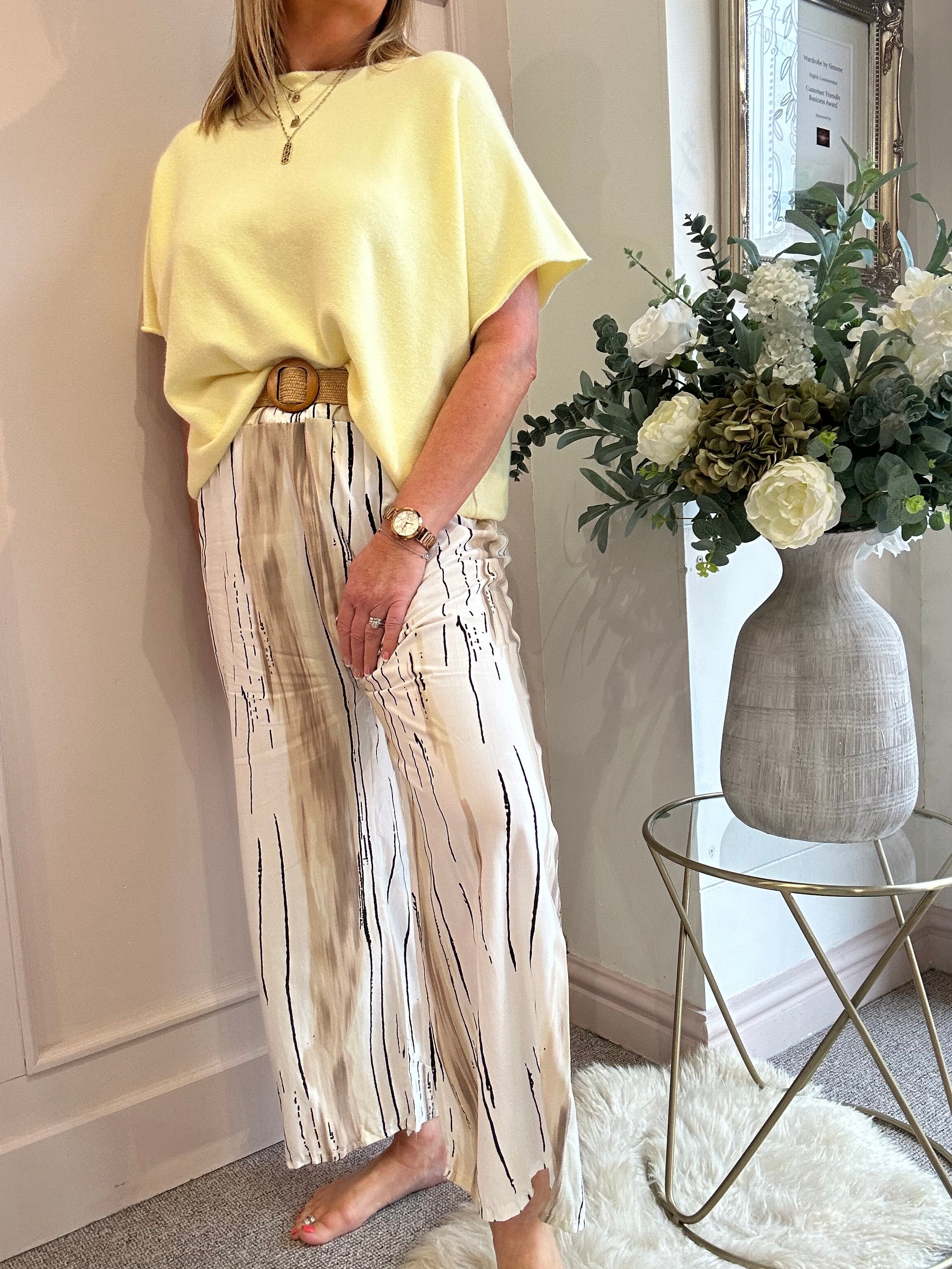 Wide Belted Pant - White/Cream - Wardrobe By Simone