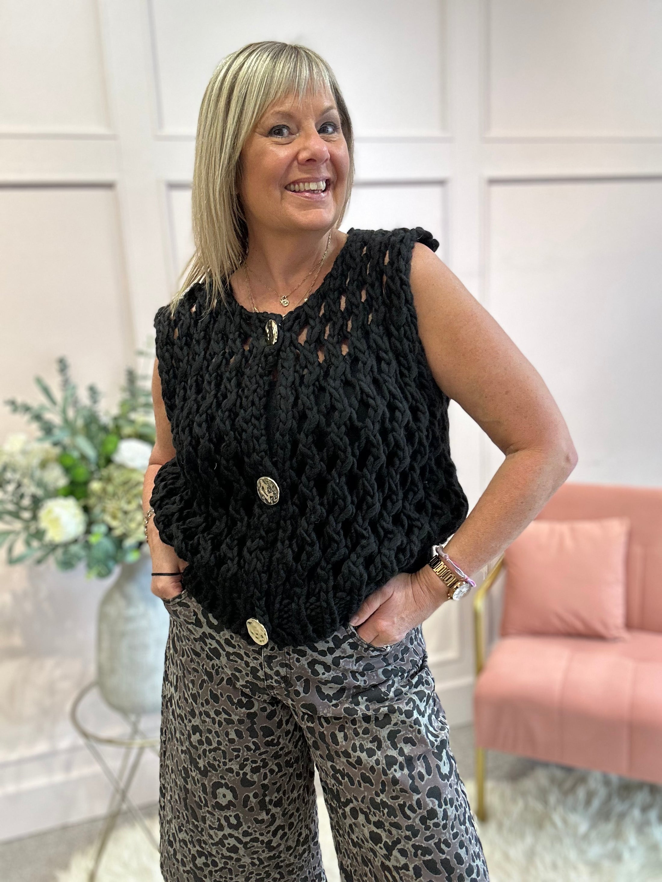 Chunky Knit Waistcoat - Black - Wardrobe By Simone