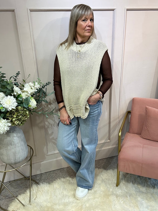 Sleeveless Over Knit - Beige - Wardrobe By Simone