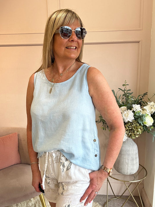 Little Side Button Top - Soft Blue - Wardrobe By Simone
