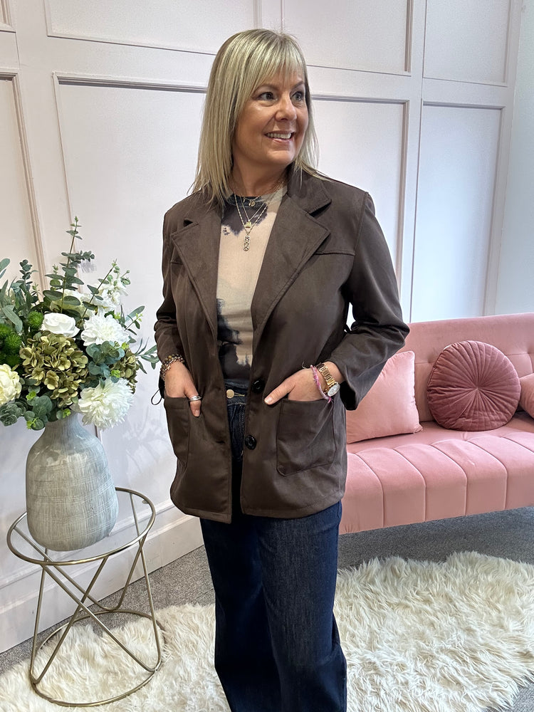 Belted Suedette Jacket - Brown