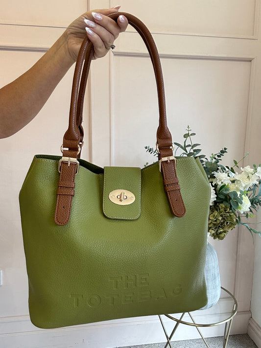 Shopper Tote Bag  - Green/Tan - Wardrobe By Simone
