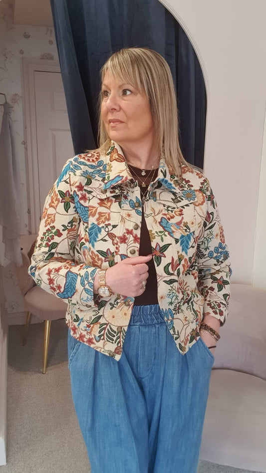 Vintage Floral  Canvas Jacket - Beige/Mix - Wardrobe By Simone