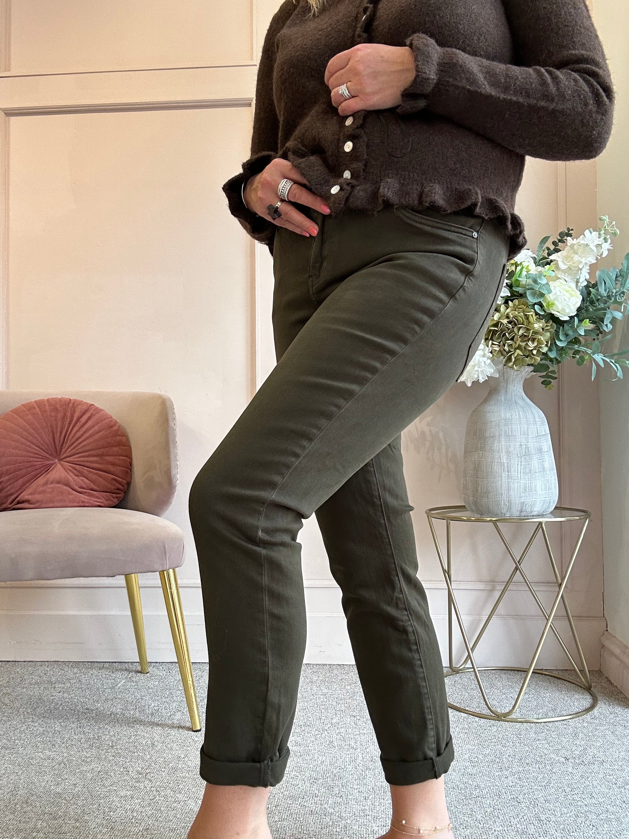Mom Fit Jeans - Khaki Green