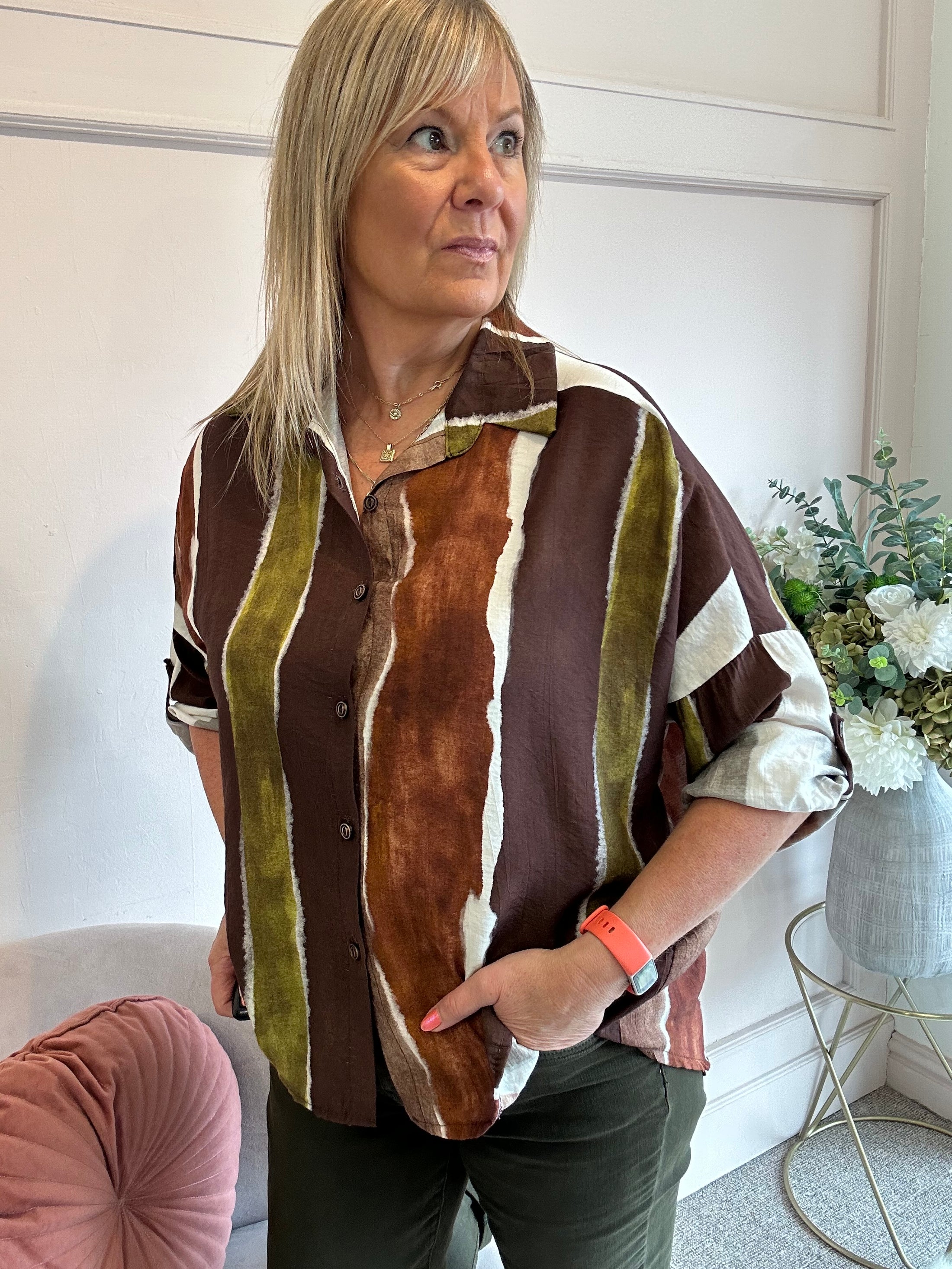 Stripes & Tones Of Autumn Shirt - Brown/Tan