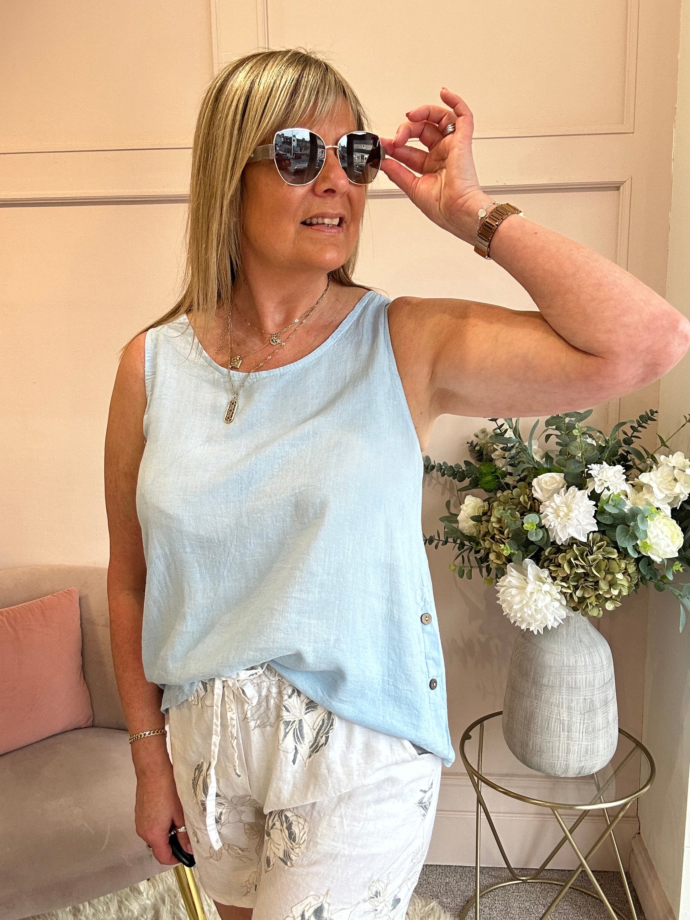 Little Side Button Top - Soft Blue - Wardrobe By Simone
