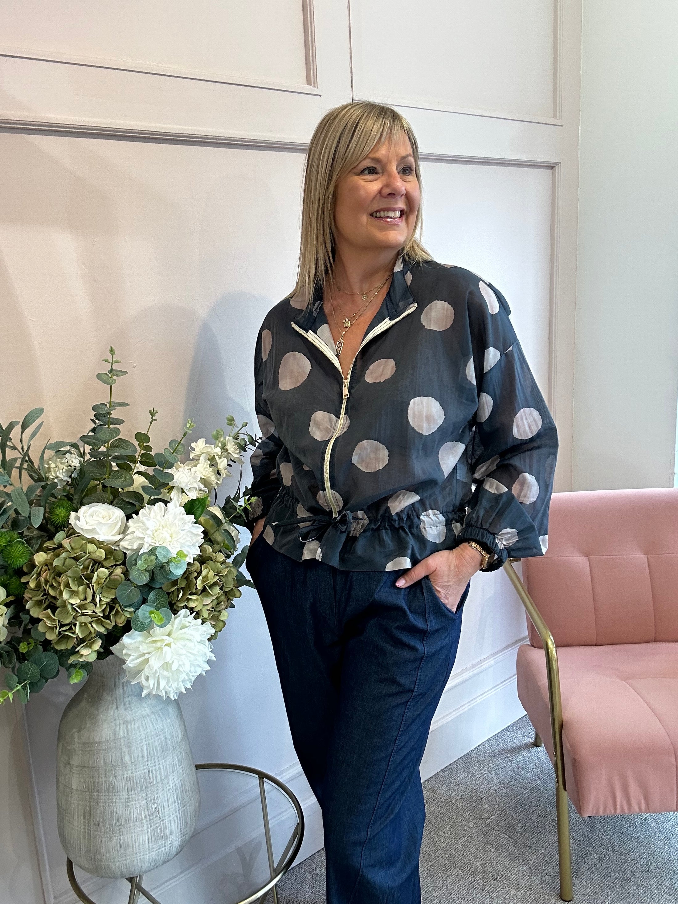 Bold Spot Zip Jacket - Navy/Taupe