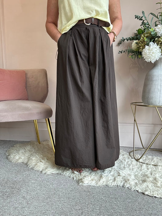 Belted Palazzo Wide Pant - Brown - Wardrobe By Simone