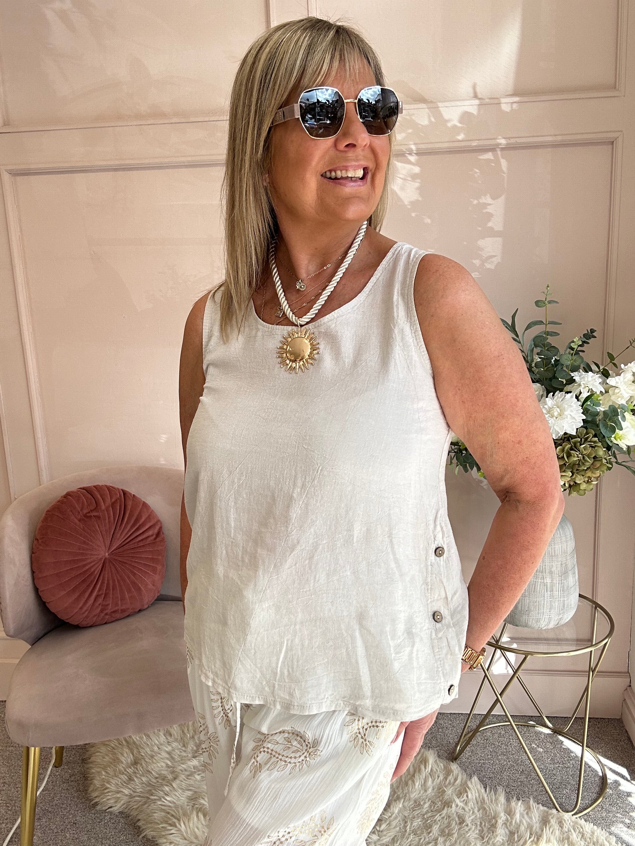 Little Side Button Top - Soft Beige - Wardrobe By Simone