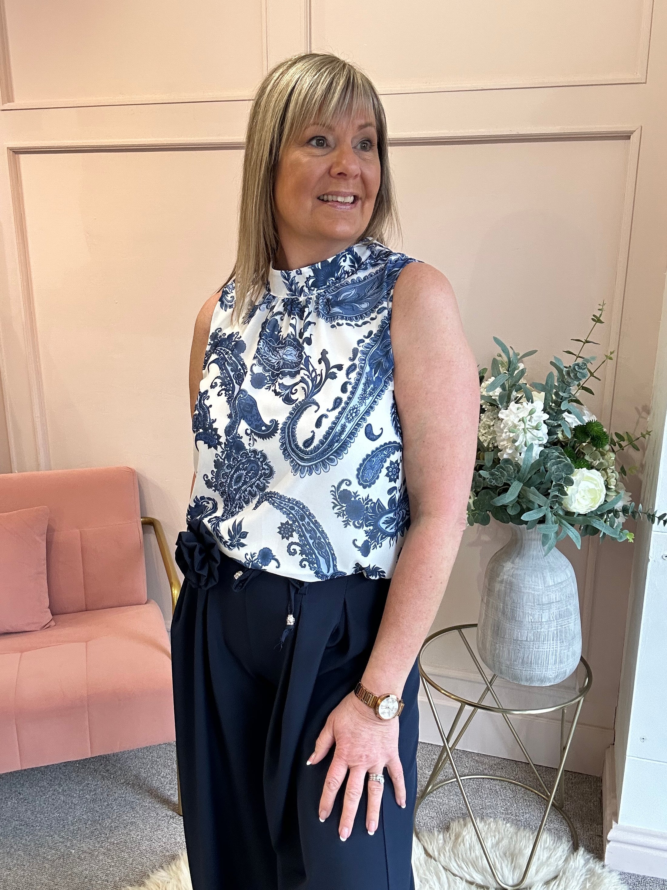 Paisley Sleeveless Top - Blues/White - Wardrobe By Simone