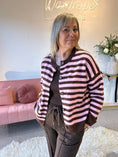 Load image into Gallery viewer, Fun Striped Button Cardigan -  Pink/Brown
