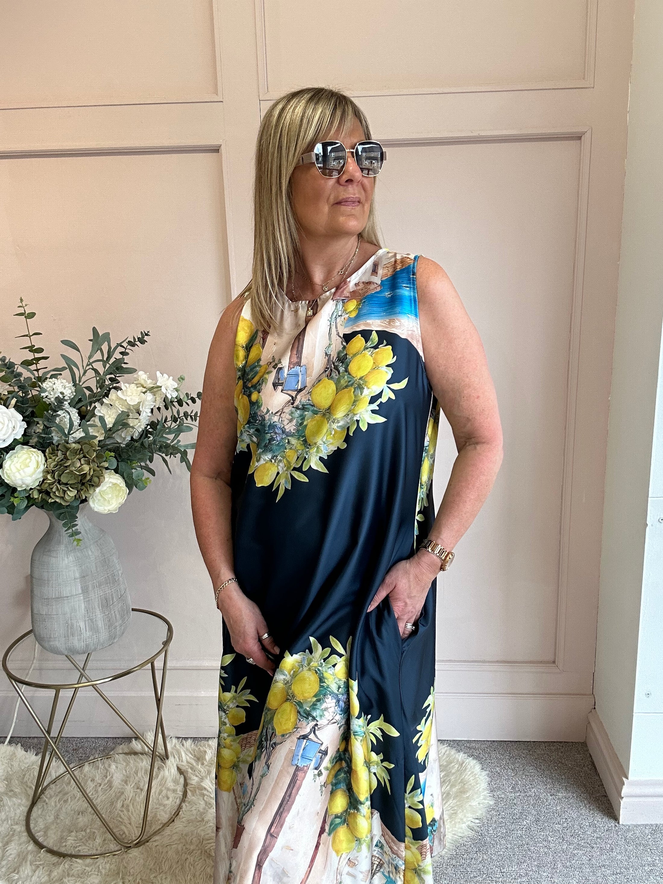 Santorini & Lemons Maxi Dress- Navy