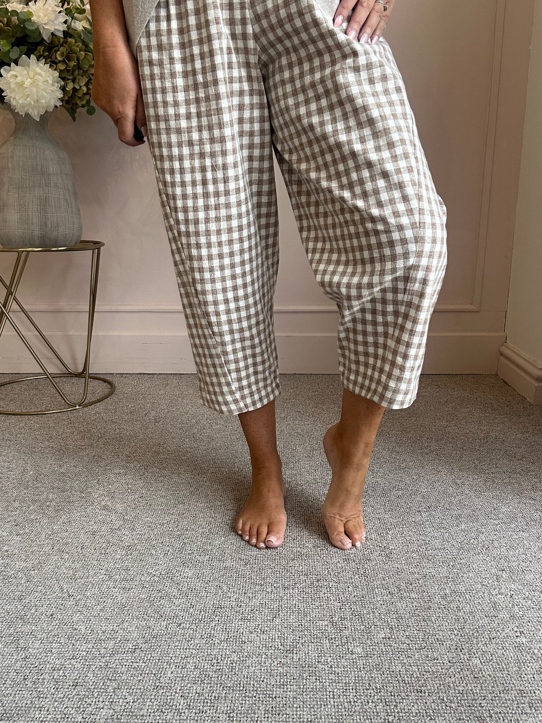 Gingham Pants - Brown One Size
