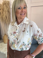 Soft Blossom Embroidered Shirt  - Brown/Cream