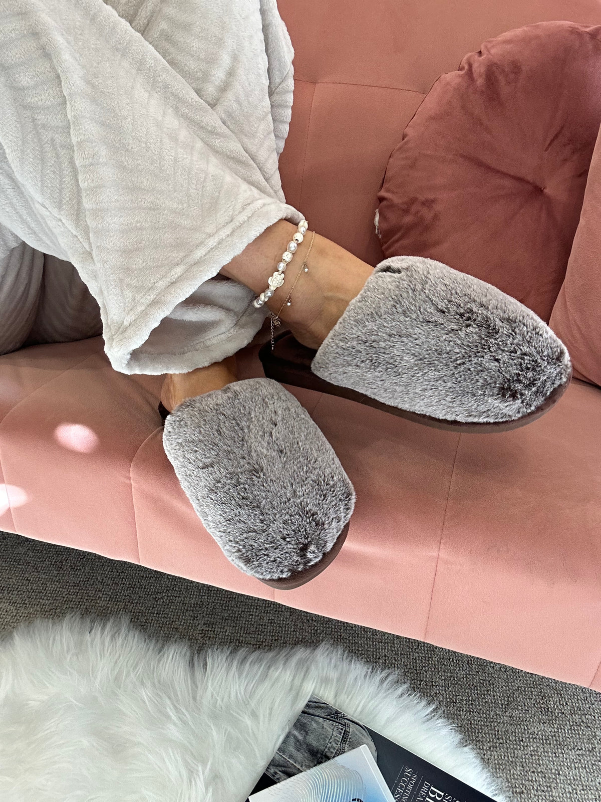 Cosy Fluff Slipper/Mule - Chocolate/Fleck - Wardrobe By Simone