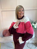 Load image into Gallery viewer, Frill Cuff Cosy Jumper - Cream/Raspberry
