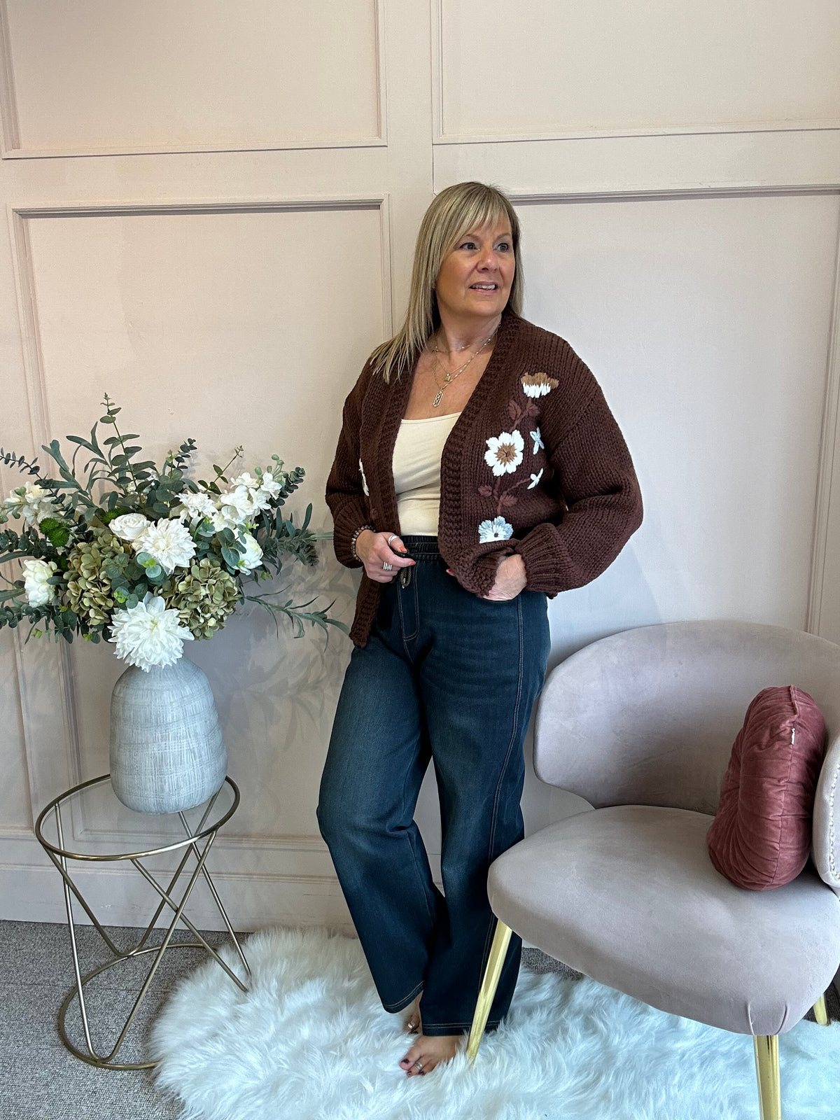 Pretty Flowers Cardigan - Chocolate Brown