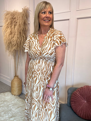 Summer Zebra Maxi Dress - Coffee/Cream