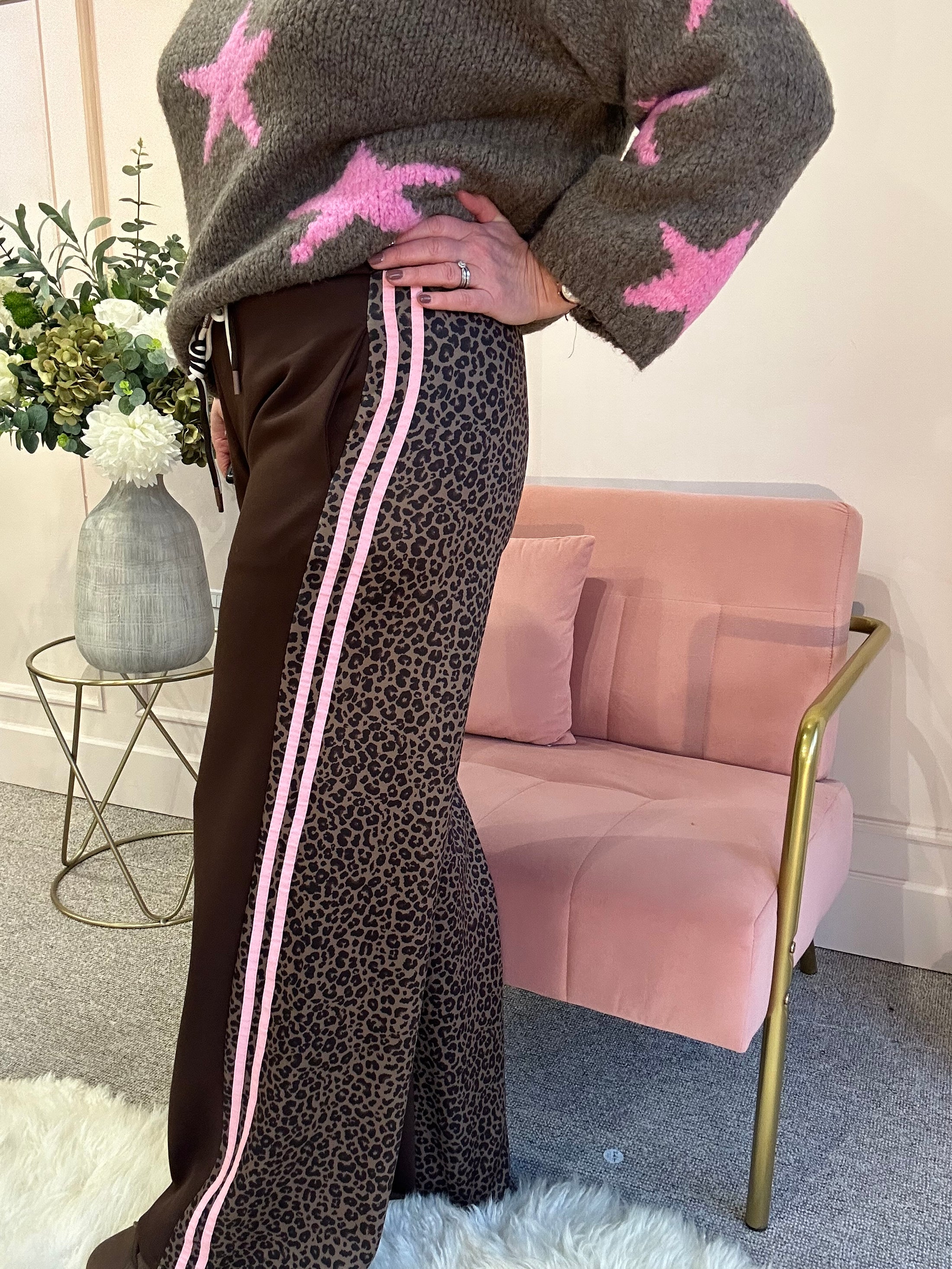 Quirky Side Striped Lounge Pant - Brown/Pink