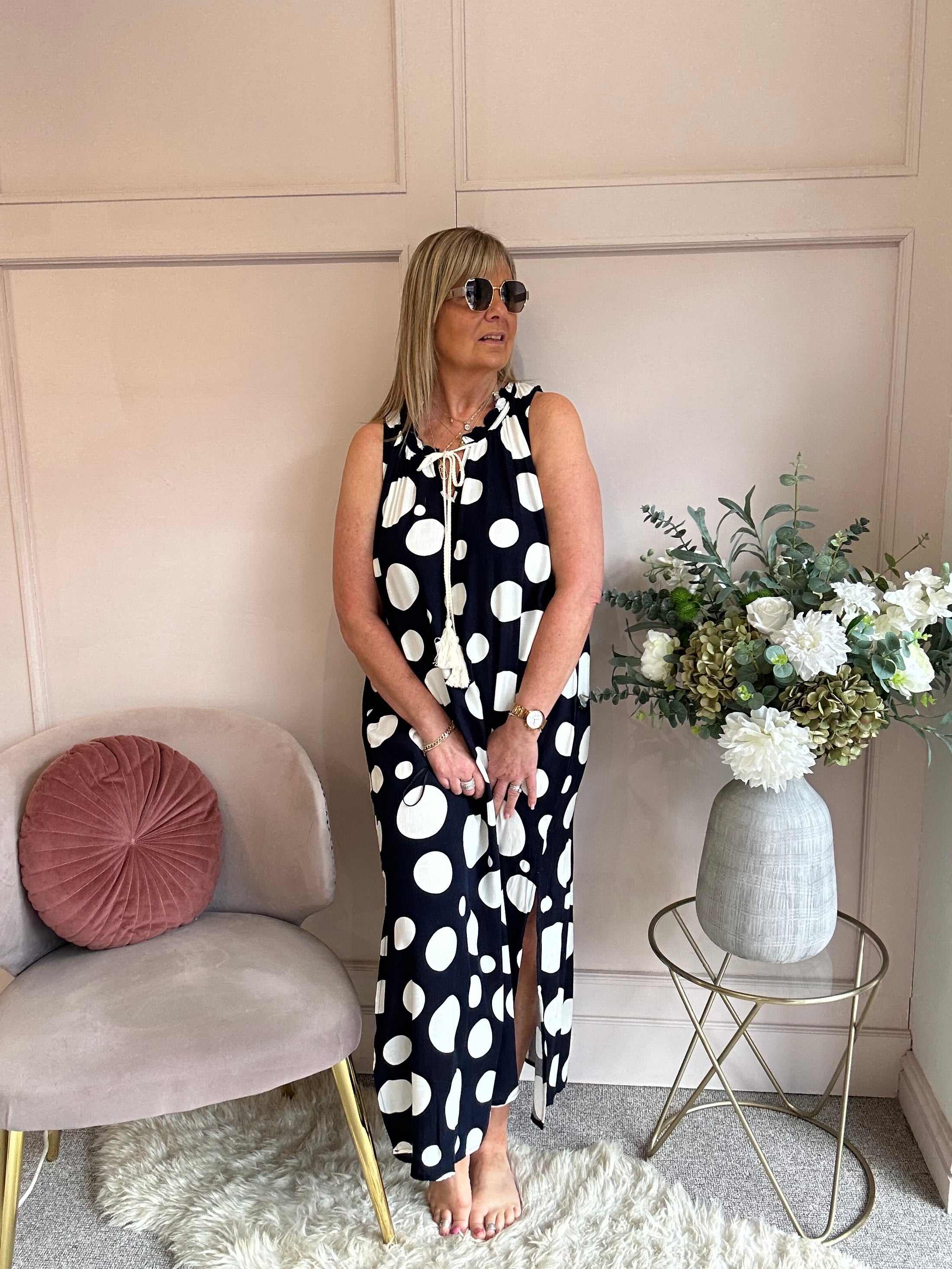 Maxi Bold Spot Dress - Navy/White - Wardrobe By Simone