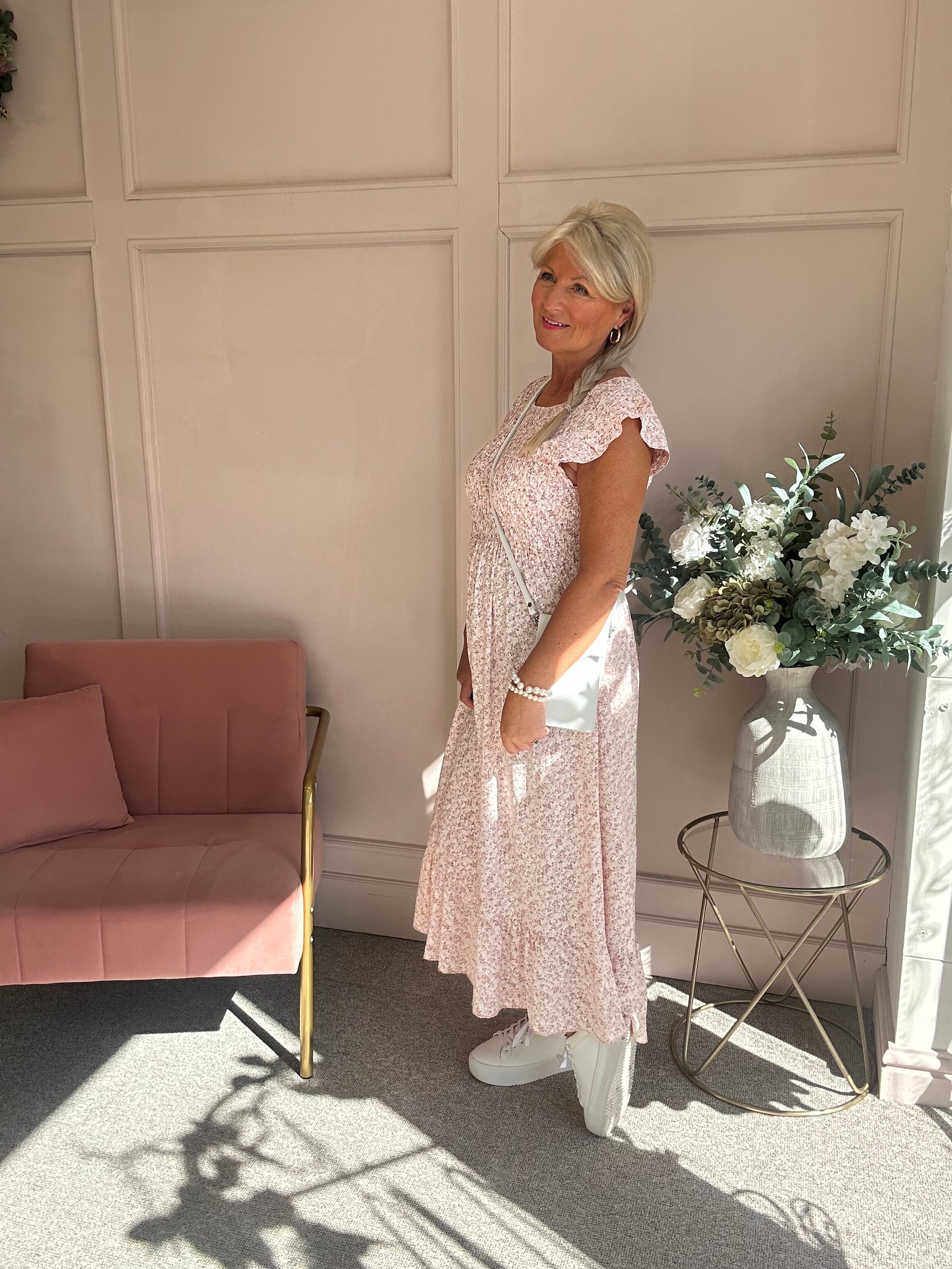 Ditsy Dress - Dusky Pink/White - Wardrobe By Simone