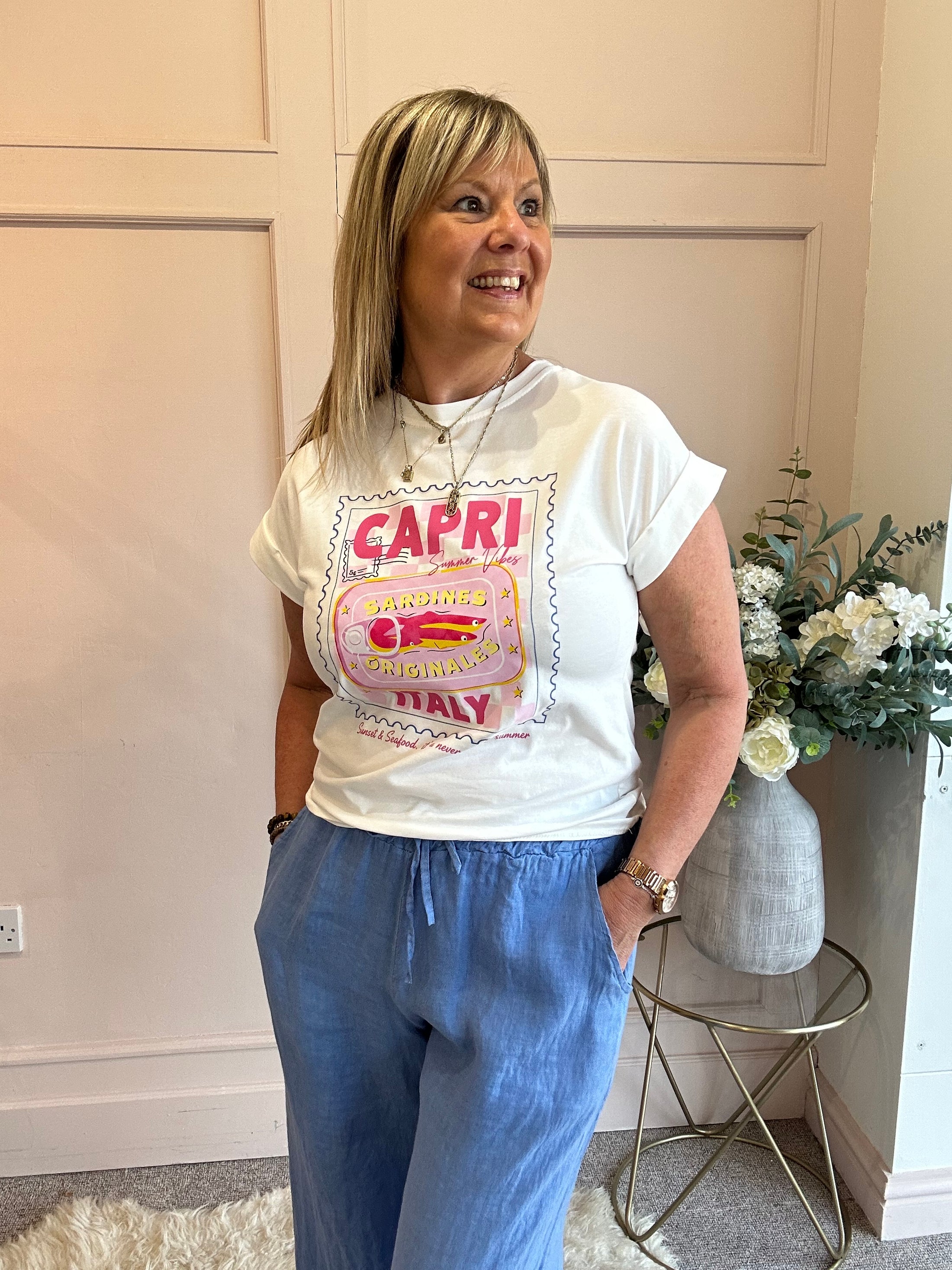 Sardines & Capri T Shirt  - White