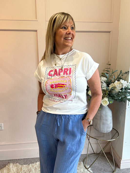 Sardines & Capri T Shirt  - White