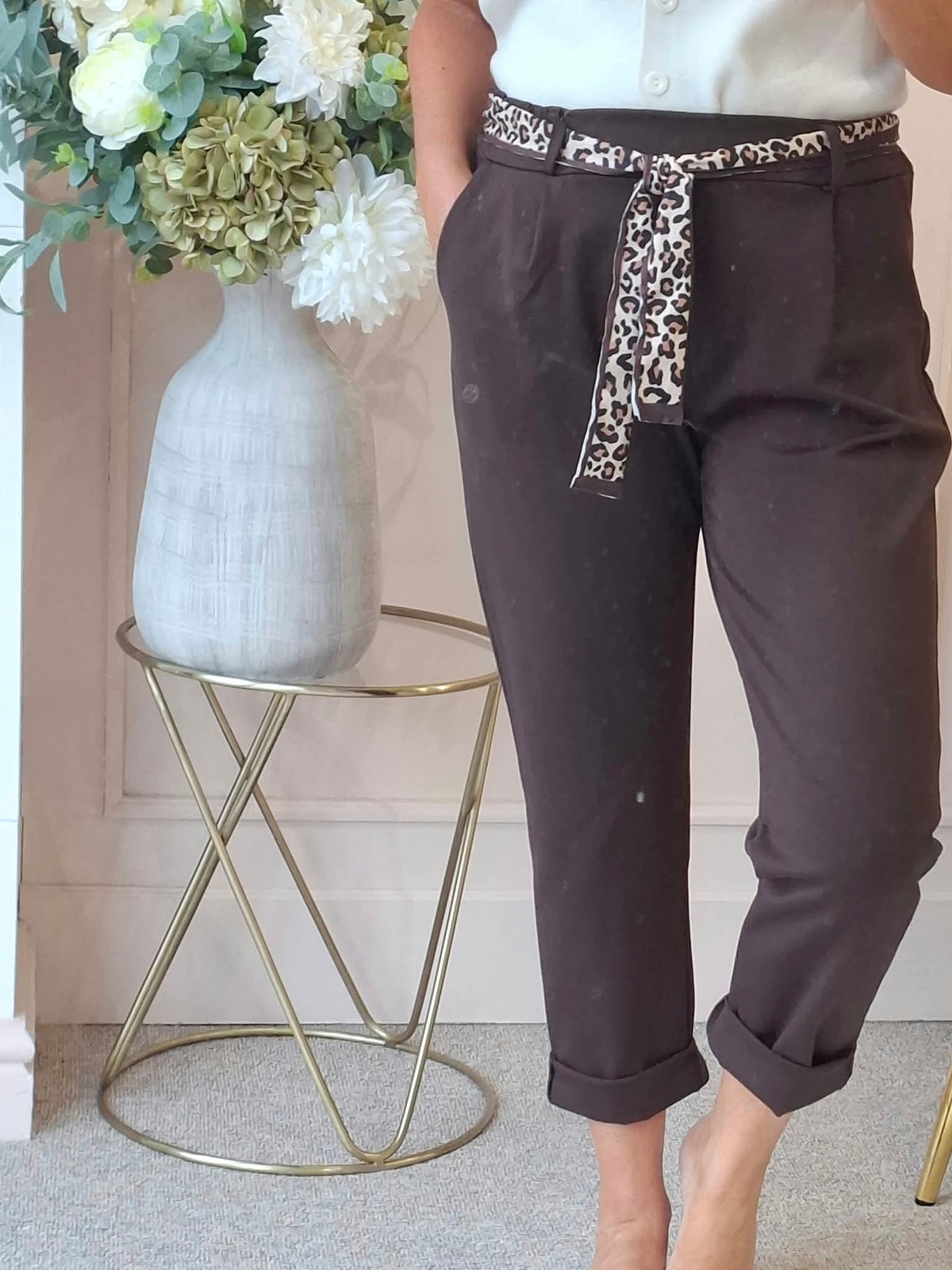 Leopard Tie Pant - Brown