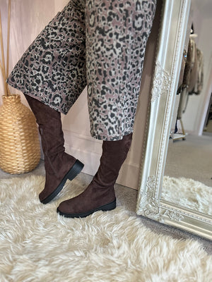 Knee High Pull On Boot - Brown