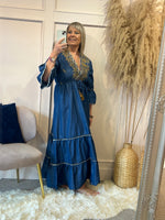 Boho Embroidered Maxi Dress - Dark Blue - Wardrobe By Simone