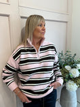 Load image into Gallery viewer, Striped Zip Jumper - Pink/Cream/Brown
