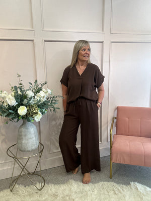 V Neck Top - Brown
