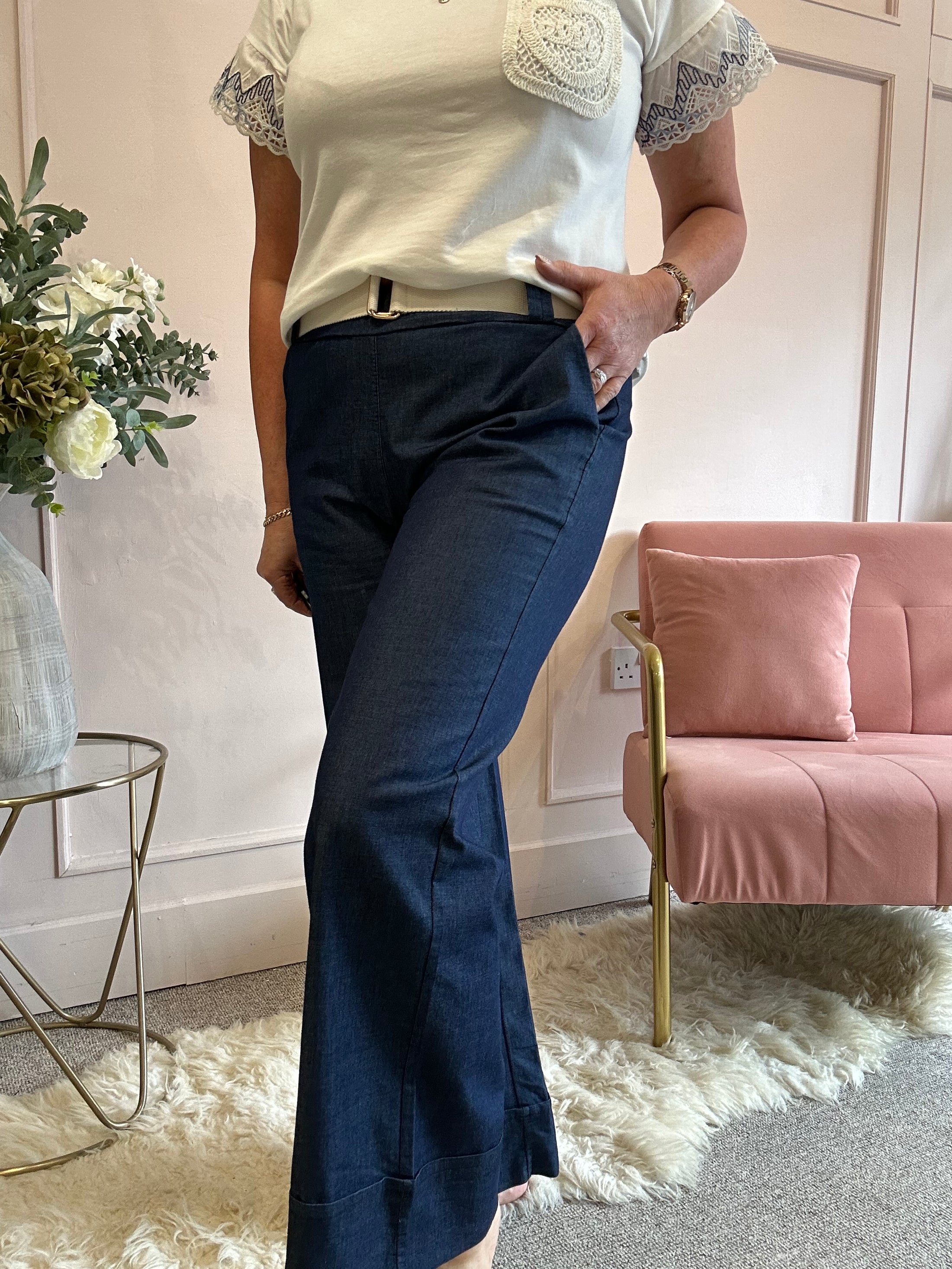 Deep Turn Up Jean Pant - Dark Blue - Wardrobe By Simone