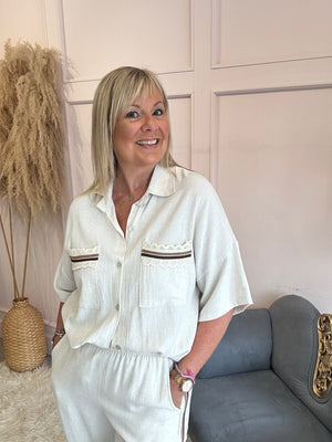 Brown Embroidery Detail Shirt - Light Cream - Wardrobe By Simone