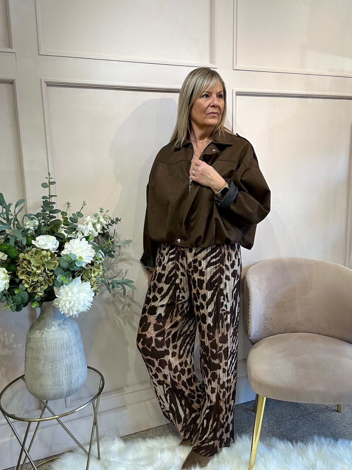 Suedette Zipped Jacket - Brown