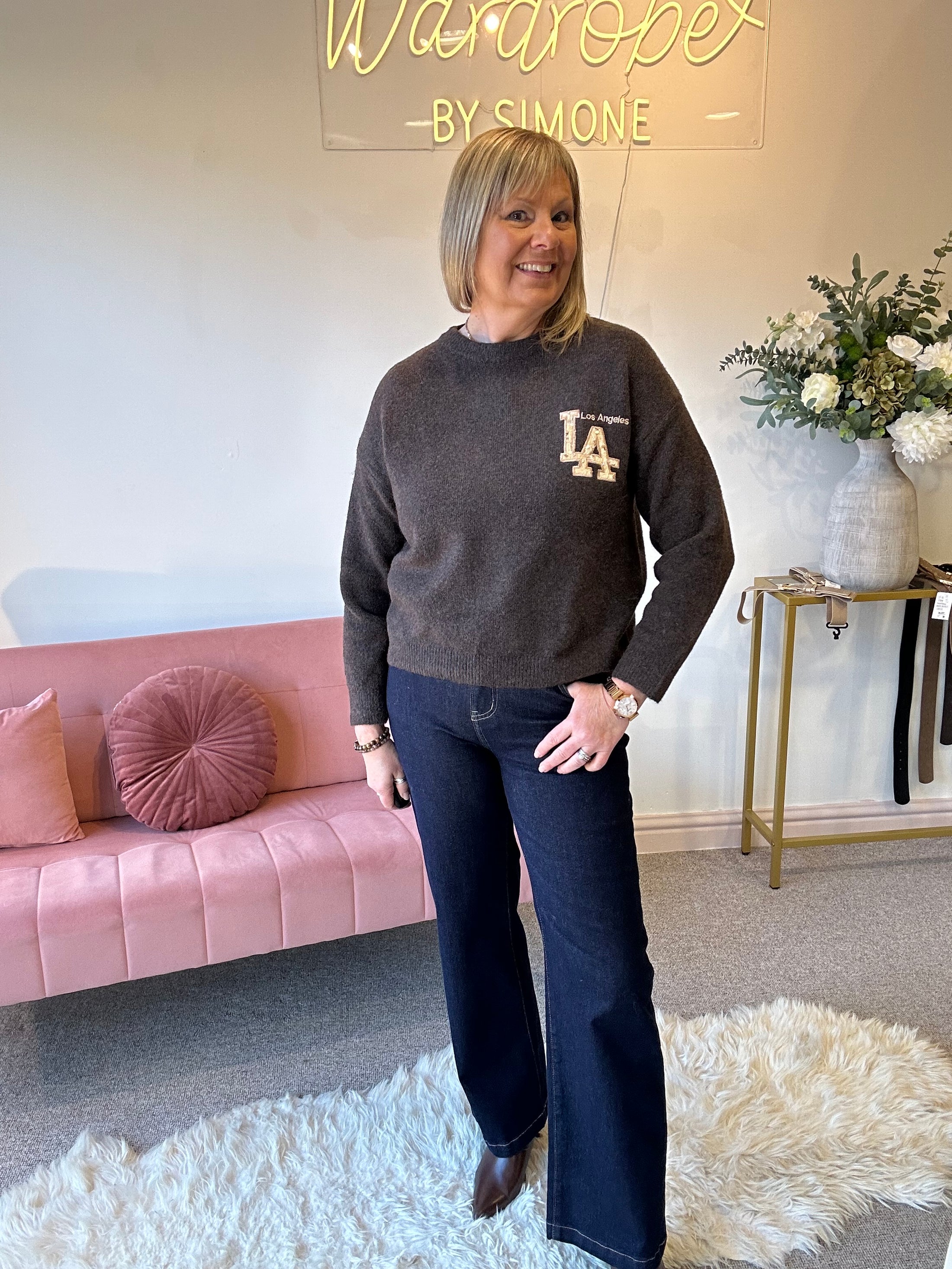 Sequin 'LA'  Detail Jumper -  Brown