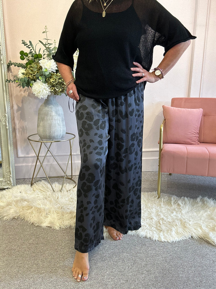 Satin trouser - Grey/Black Leopard - Wardrobe By Simone