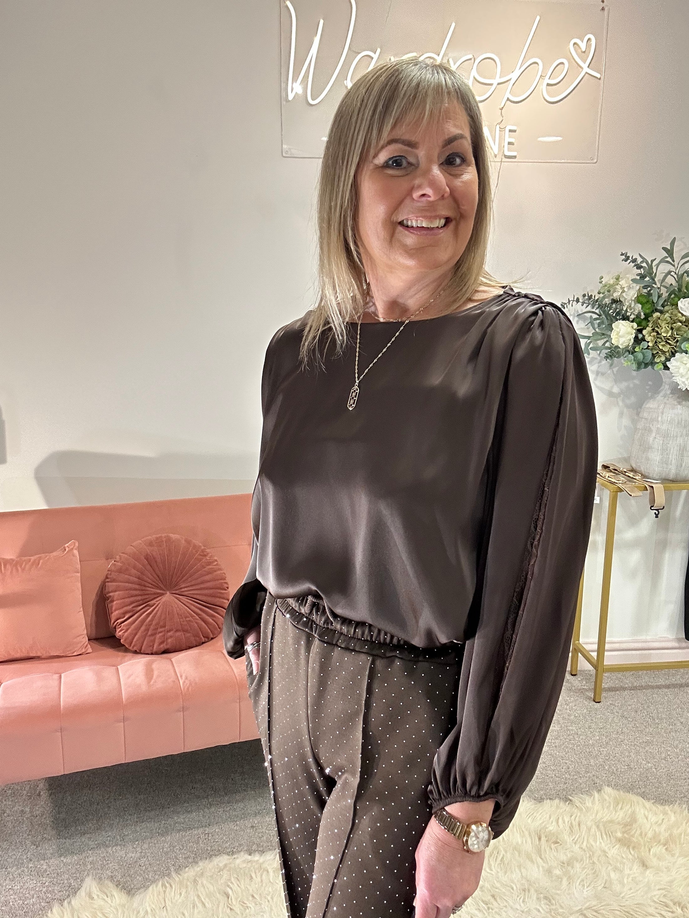 Satin Blouse - Brown
