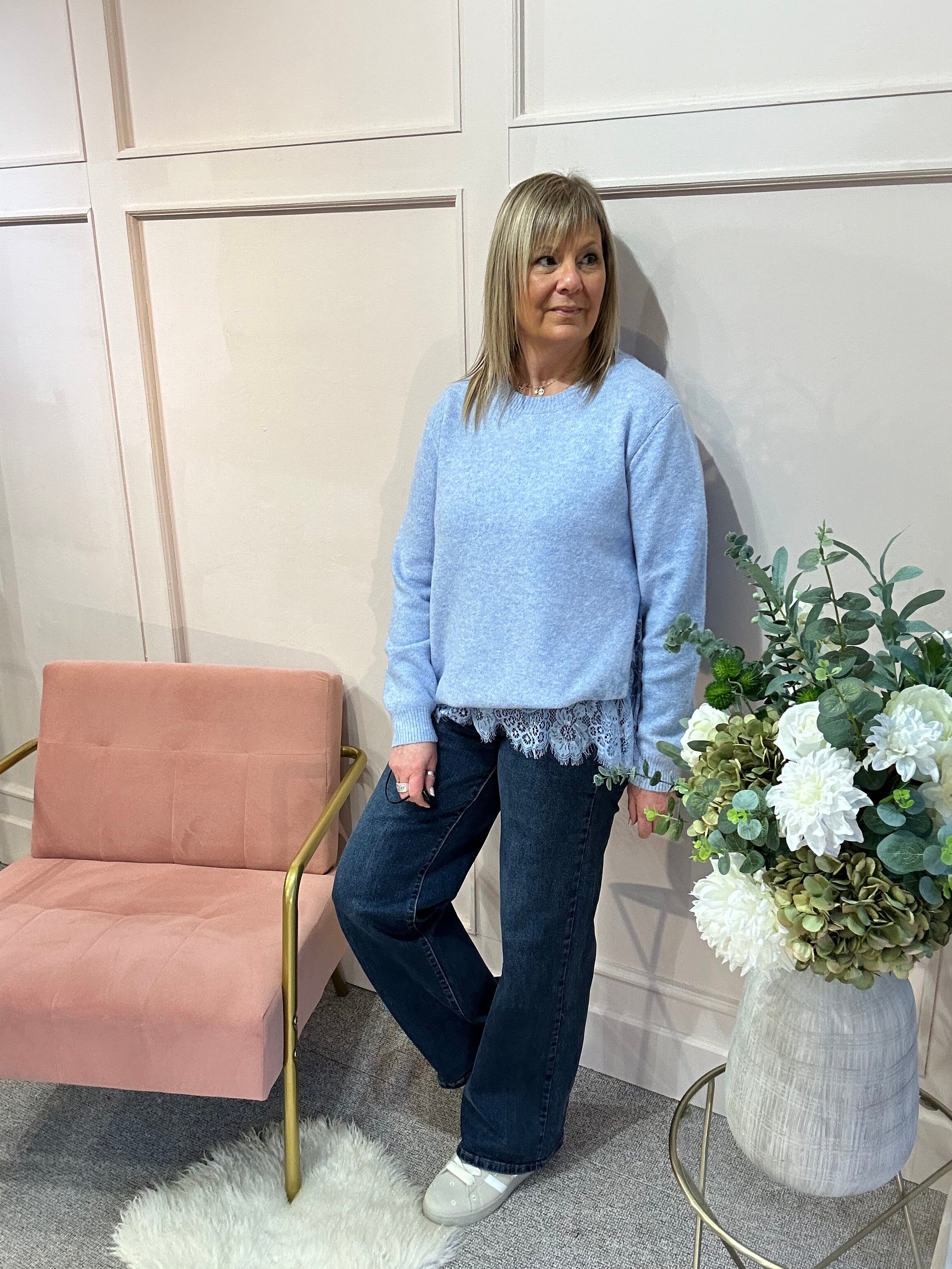 Lace Edge Jumper - Pale Blue