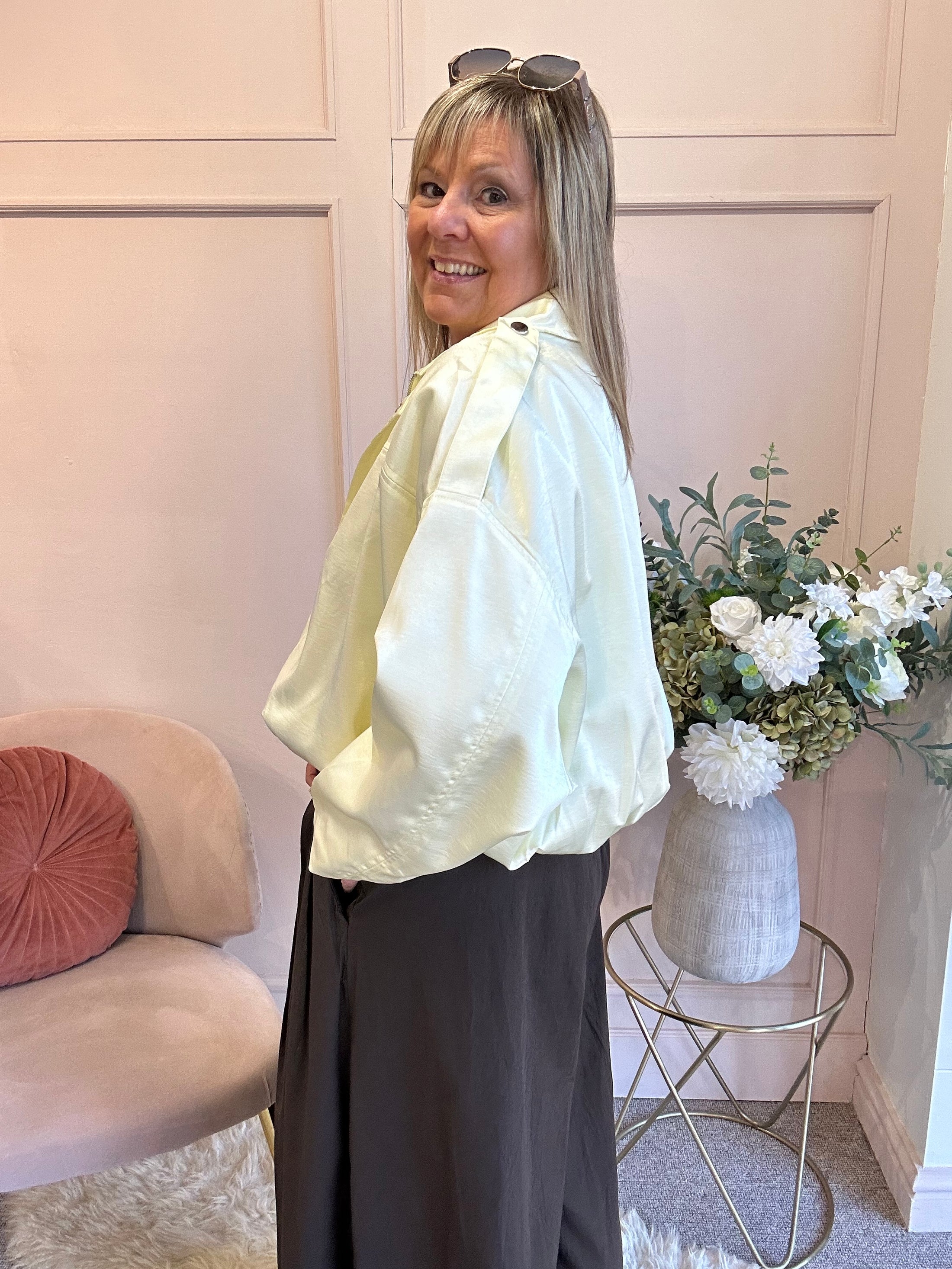 Sheer Shimmer Zipped Top - Mellow Yellow - Wardrobe By Simone