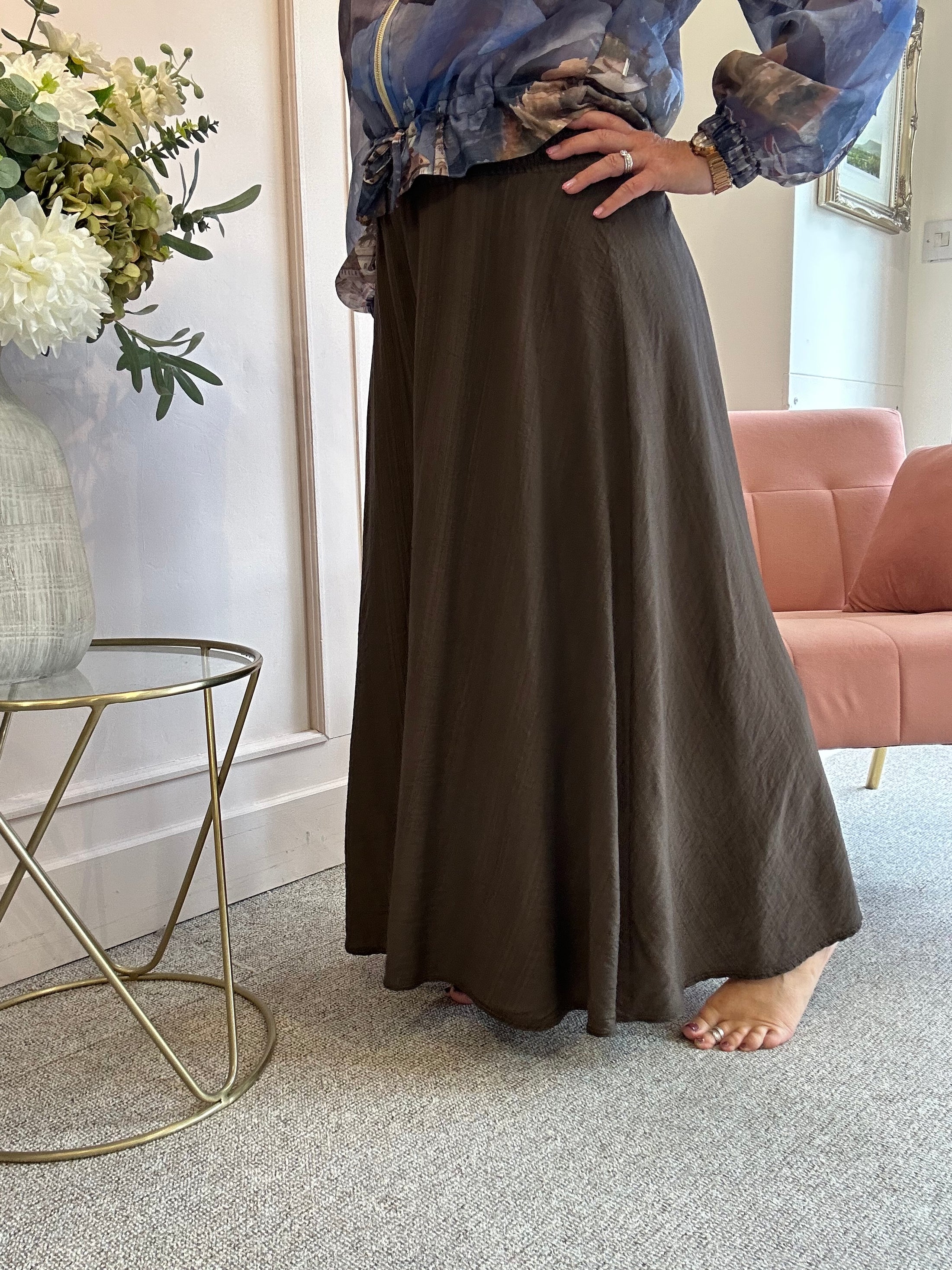 Deep Elasticated Waist Wide Pant - Brown