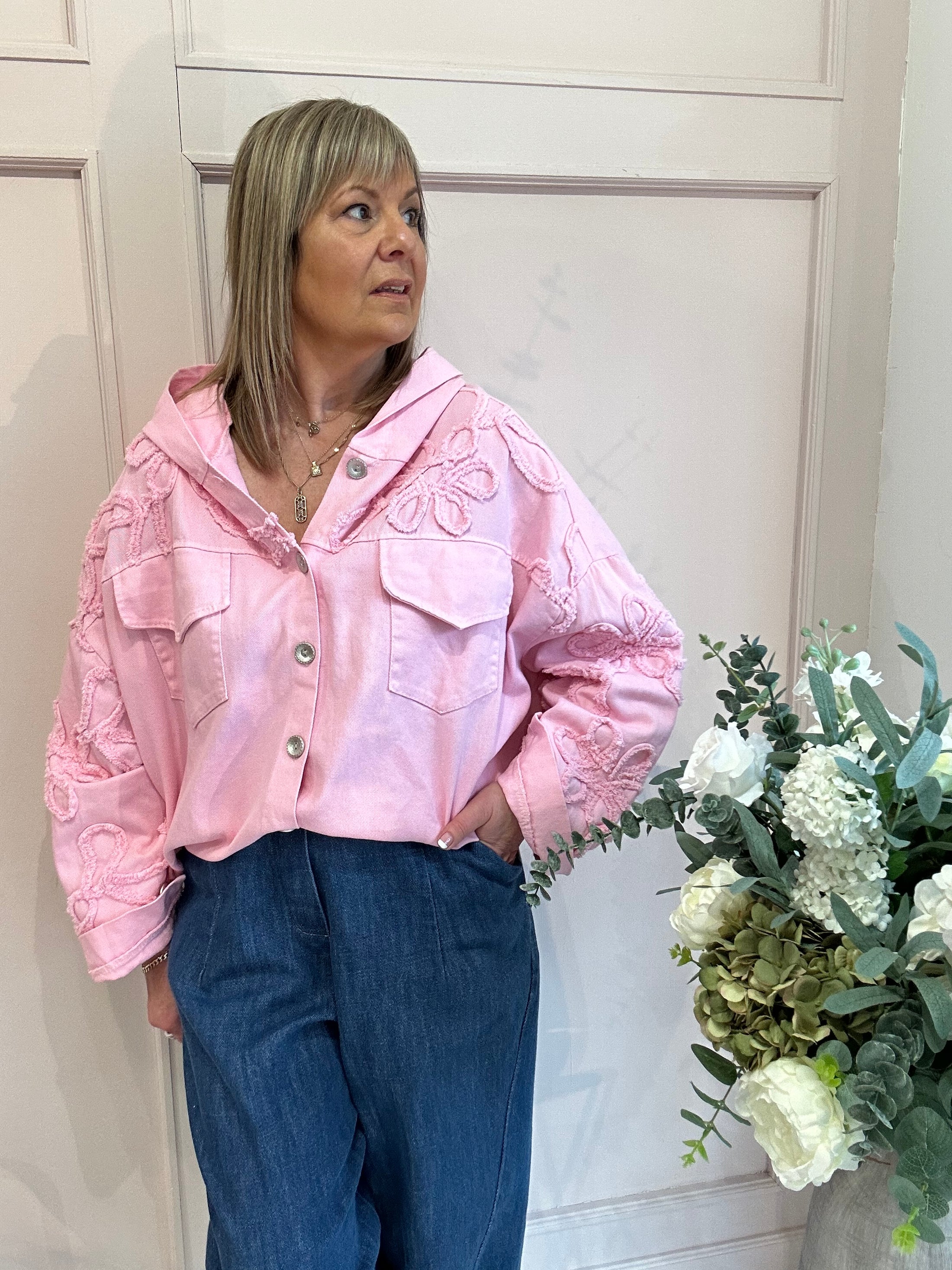 Denim Hooded Jacket - Sugar Pink - Wardrobe By Simone