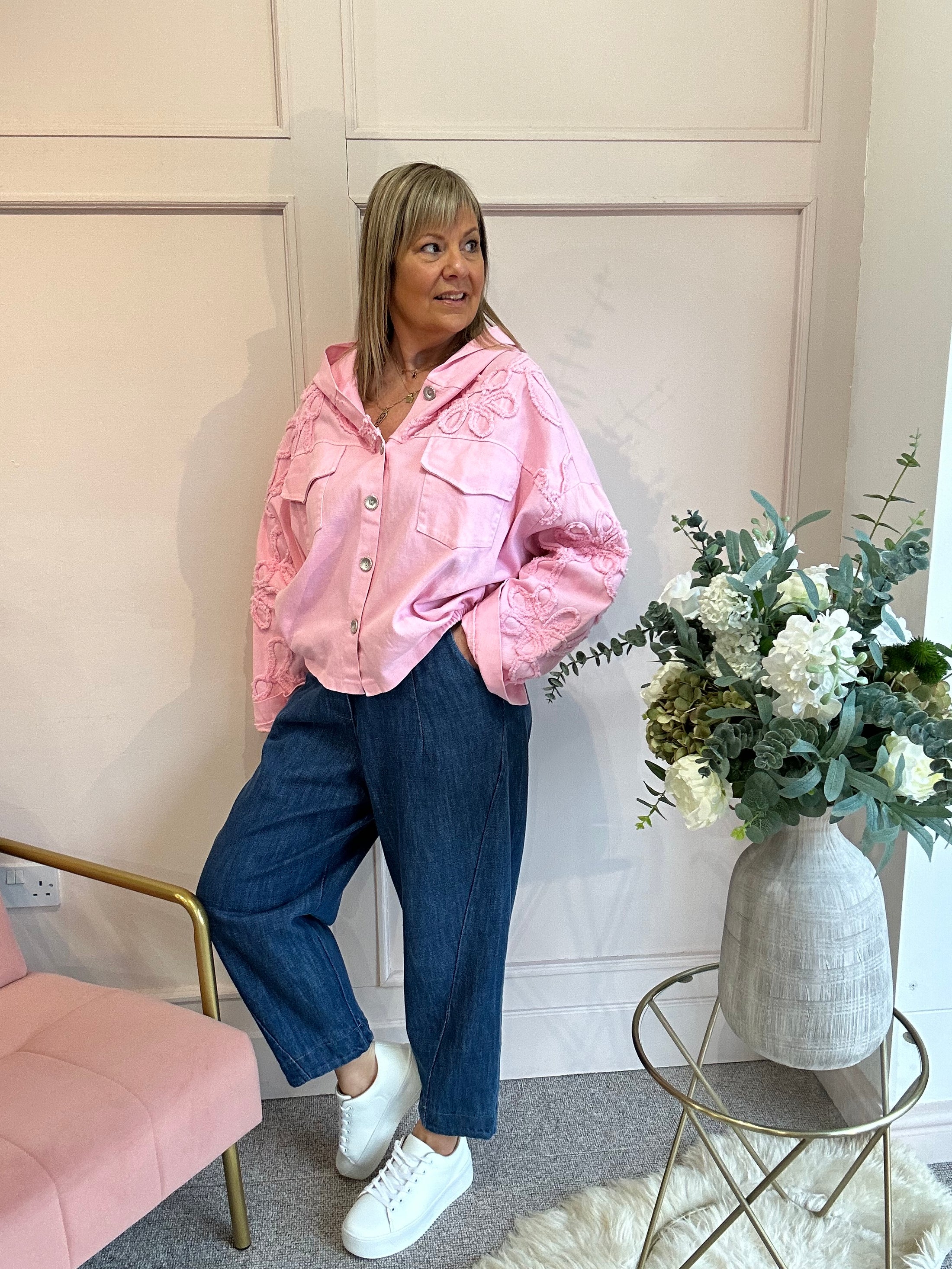 Denim Hooded Jacket - Sugar Pink - Wardrobe By Simone