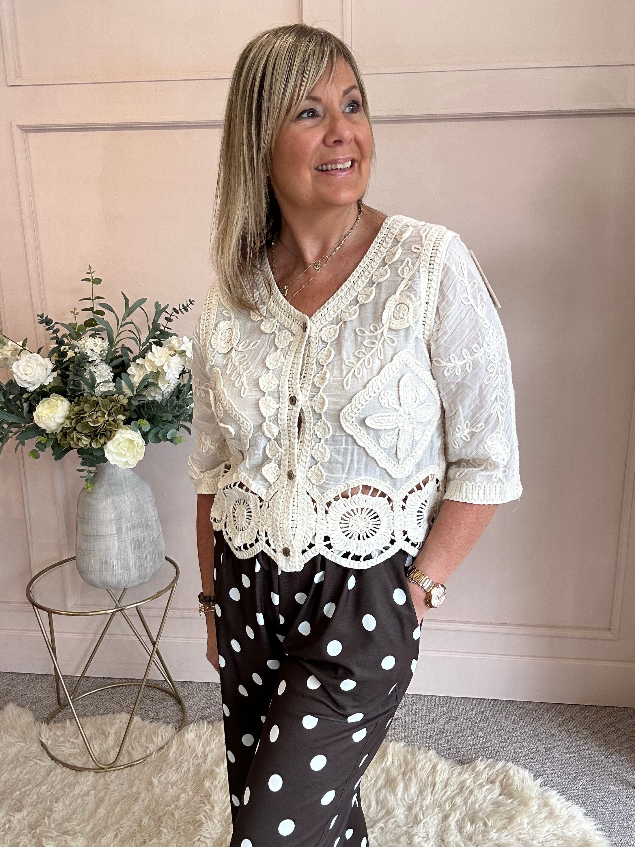 Crochet Cardigan - Cream One Size